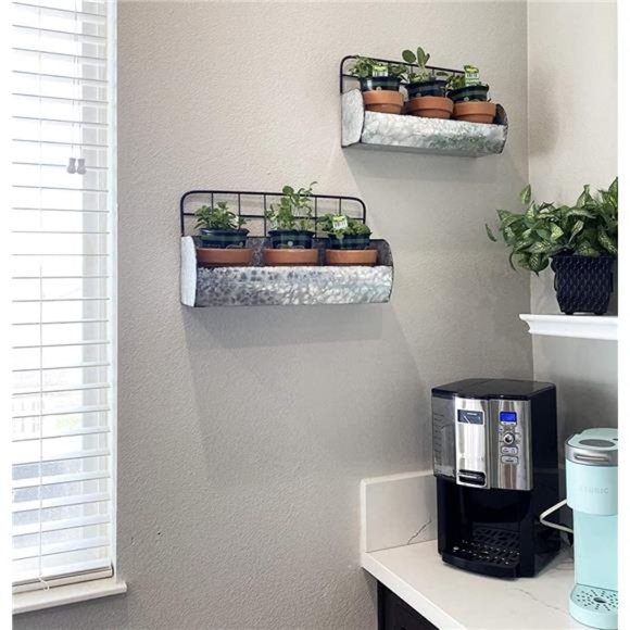Galvanized Metal Farmhouse Wall Storage Holder Rustic Tin Shelves for Kitchen - Picture 6 of 7